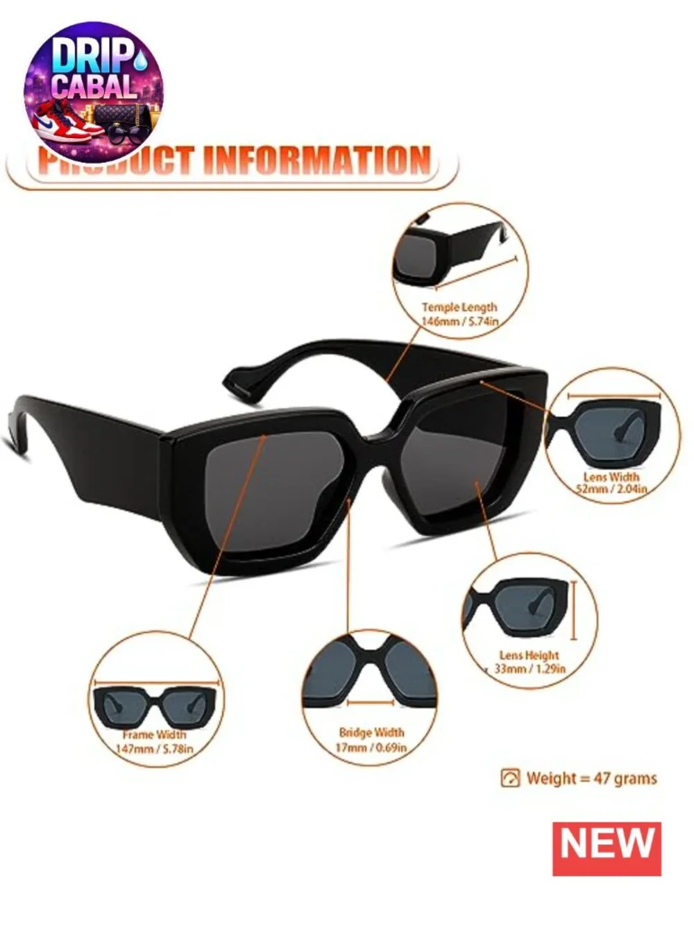 Oversized Square Sunglasses for Women Men UV400 Protection Chunky Frame Shades